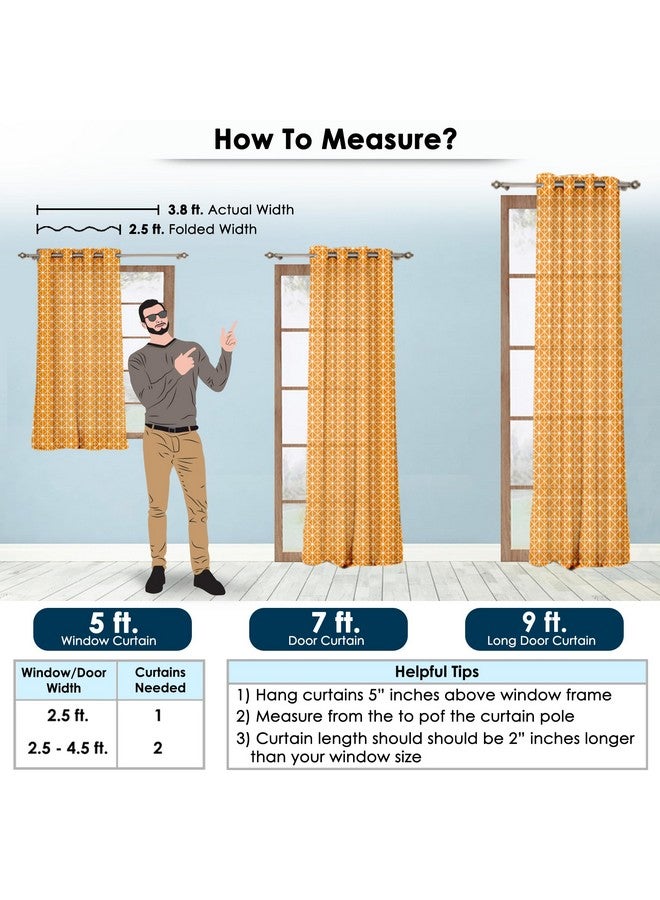 Story@Home Window Curtains 5 Feet Long Set of 1 | Bohemian Curtains | Abstract Design Cotton Curtain | Light Filtering Curtains for Windows | Curtains for Living Room | (116 x 152 cm, Orange & White) - Image 2