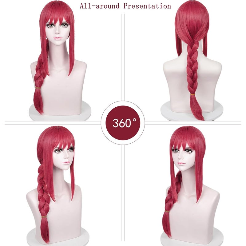 LABEAUTÉ Long Pink Braids Wig for Girls Women Cosplay Anime Braided Wig with Bangs for Csm Halloween Party Hair Wig + Cap - Image 5