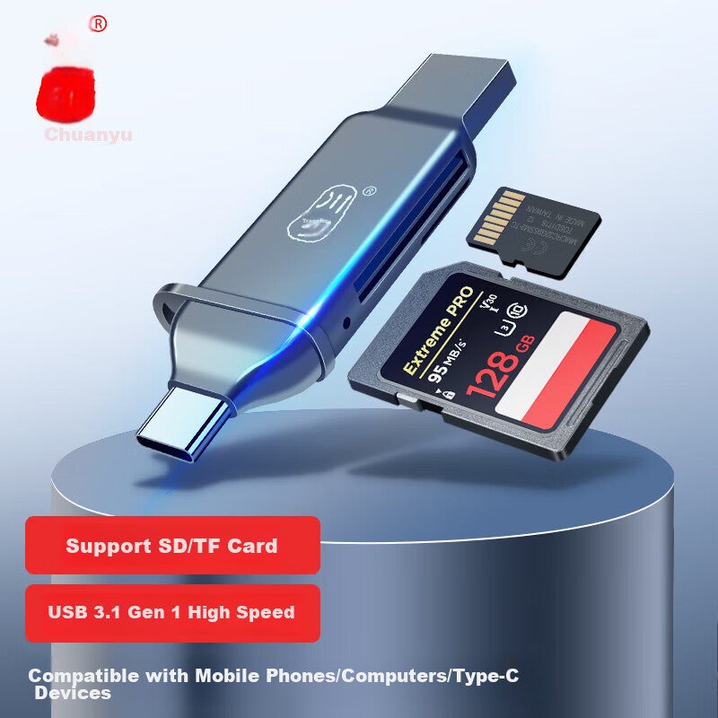 Chuanyu Zinc Alloy USB/TypeC Card Reader 3.1 High-Speed SD/TF Multi-Functional, Compatible with Computers/iPhone/Android Phones, Supports DSLR Cameras, Drones, Surveillance Memory Cards - Image 1