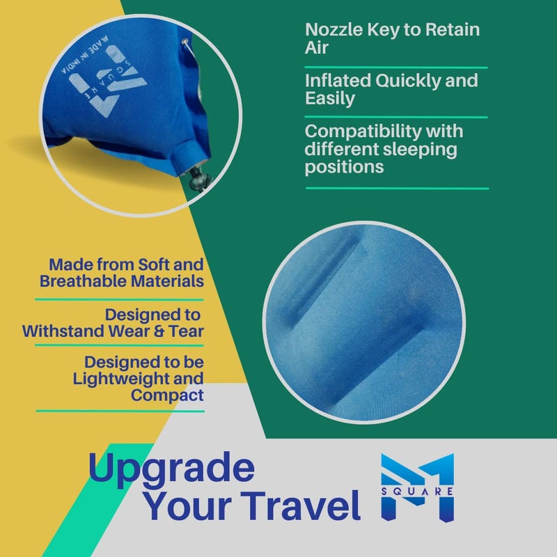 PM SQUARE Cotton Blend Inflatable Soft Portable Air Travel Pillow Pack of 3 With An Air Pump For Travelling In Train Bus Camping Hostel And Office Multicolor - Image 2