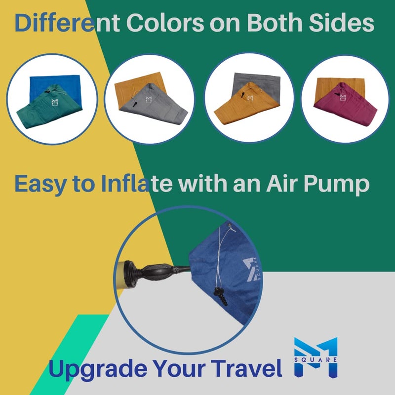 PM SQUARE Cotton Blend Inflatable Soft Portable Air Travel Pillow Pack of 3 With An Air Pump For Travelling In Train Bus Camping Hostel And Office Multicolor - Image 4