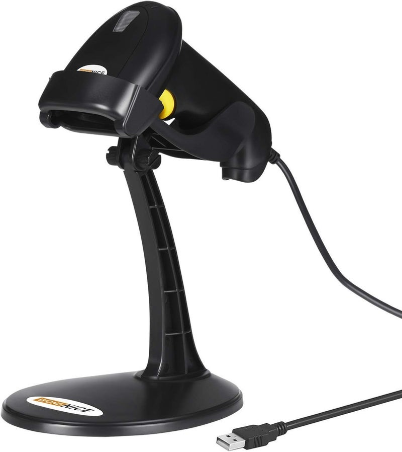 WoneNice Hands-Free USB Barcode Scanner with Stand for Retail, POS System, Countertop Checkout, Warehouse, Library - Plug & Play Compatible with PC/Mac/Windows/Linux, Back to School Scanner (Black) - Image 1