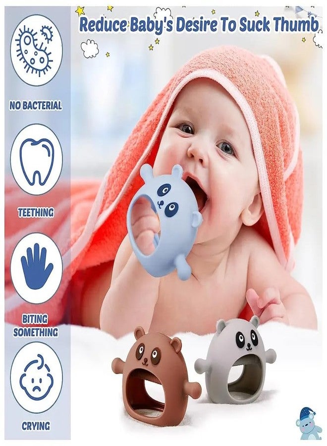 Rukan Teethers for 6 to 12 Months Silicone Wrist Hand Baby Teether 0-6 Months Chew Toys for Sucking Needs, Teething Mitten Hand Pacifier for Soothing Gum Pain Relief Panda (Brown) - Image 2