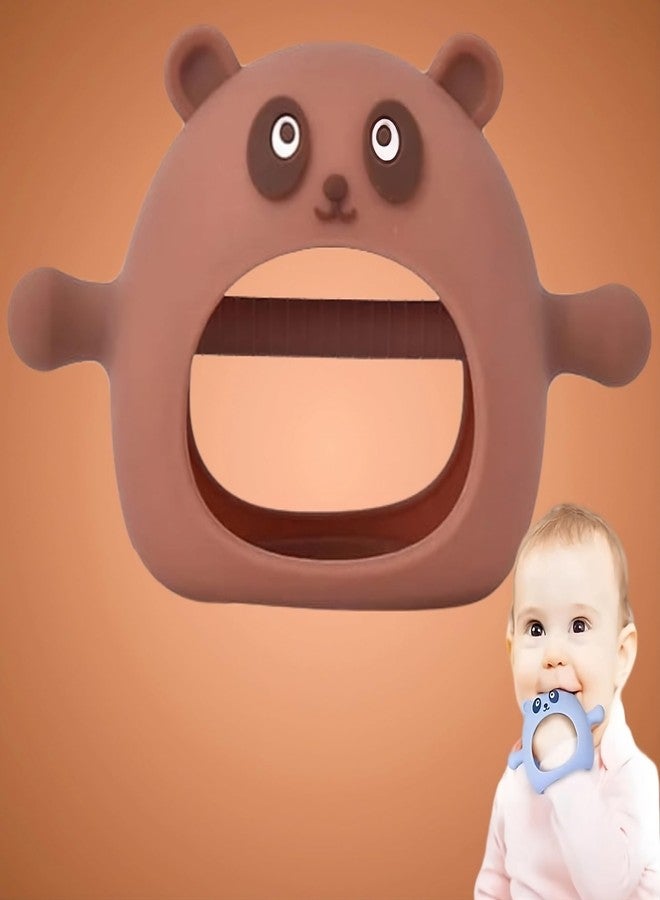 Rukan Teethers for 6 to 12 Months Silicone Wrist Hand Baby Teether 0-6 Months Chew Toys for Sucking Needs, Teething Mitten Hand Pacifier for Soothing Gum Pain Relief Panda (Brown) - Image 1