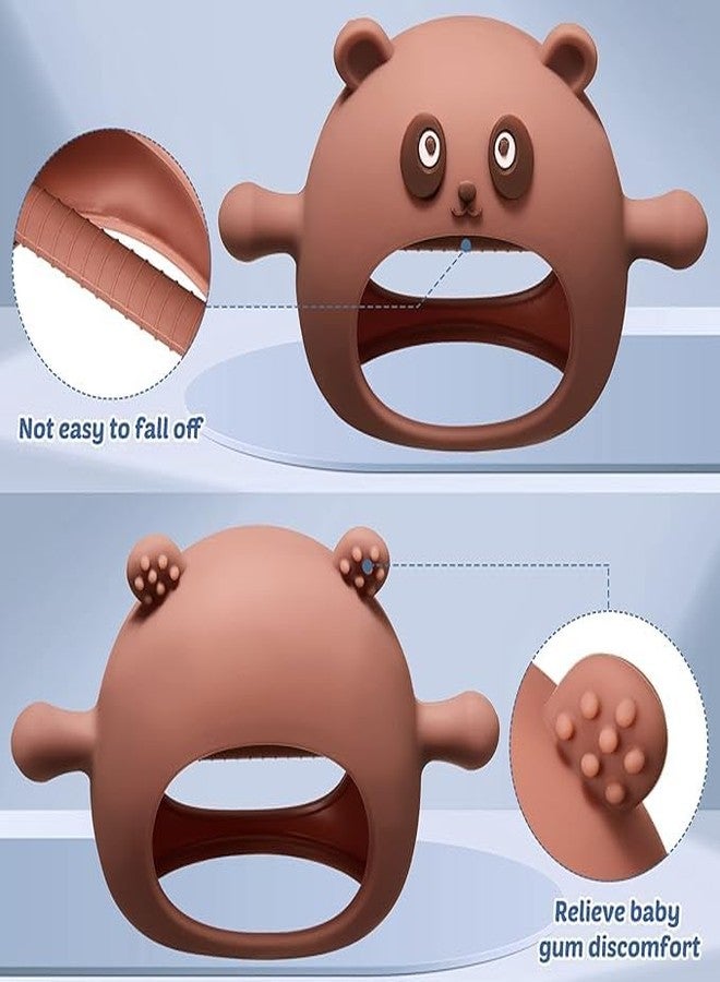 Rukan Teethers for 6 to 12 Months Silicone Wrist Hand Baby Teether 0-6 Months Chew Toys for Sucking Needs, Teething Mitten Hand Pacifier for Soothing Gum Pain Relief Panda (Brown) - Image 4
