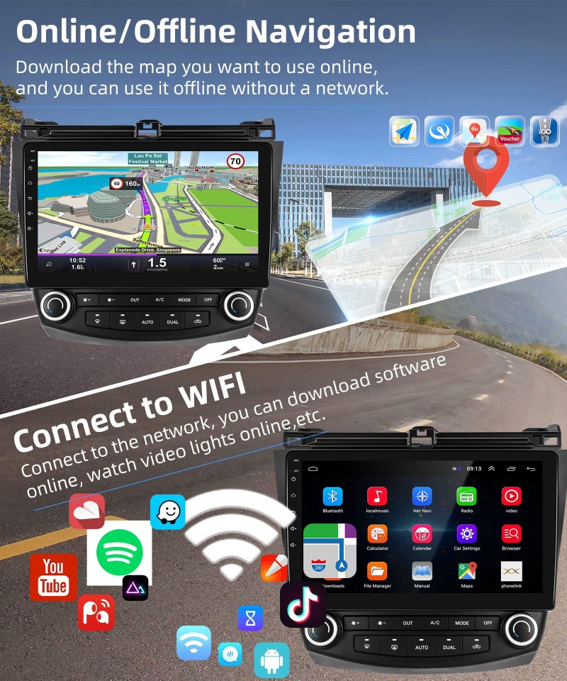 Podofo راديو سيارة أندرويد 10.1 بوصة مع شاشة تعمل باللمس عالية الدقة لهوندا أكورد 2003-2007 - Image 3