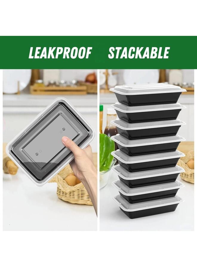 ٥٠ قطعة من حاويات تحضير الوجبات، سعة ٣٢ أونصة قابلة لإعادة الاستخدام مع أغطية سهلة الفتح، متينة ومضادة للتسرب وآمنة للاستخدام في الميكروويف والفريزر وغسالة الأطباق، مع أغطية بلاستيكية لحفظ الطعام (أسود) - Image 2