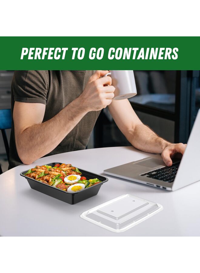 ٥٠ قطعة من حاويات تحضير الوجبات، سعة ٣٢ أونصة قابلة لإعادة الاستخدام مع أغطية سهلة الفتح، متينة ومضادة للتسرب وآمنة للاستخدام في الميكروويف والفريزر وغسالة الأطباق، مع أغطية بلاستيكية لحفظ الطعام (أسود) - Image 5