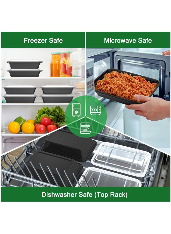 ٥٠ قطعة من حاويات تحضير الوجبات، سعة ٣٢ أونصة قابلة لإعادة الاستخدام مع أغطية سهلة الفتح، متينة ومضادة للتسرب وآمنة للاستخدام في الميكروويف والفريزر وغسالة الأطباق، مع أغطية بلاستيكية لحفظ الطعام (أسود) - Image 3