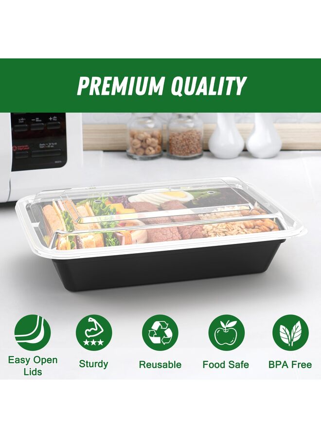 ٥٠ قطعة من حاويات تحضير الوجبات، سعة ٣٢ أونصة قابلة لإعادة الاستخدام مع أغطية سهلة الفتح، متينة ومضادة للتسرب وآمنة للاستخدام في الميكروويف والفريزر وغسالة الأطباق، مع أغطية بلاستيكية لحفظ الطعام (أسود) - Image 4