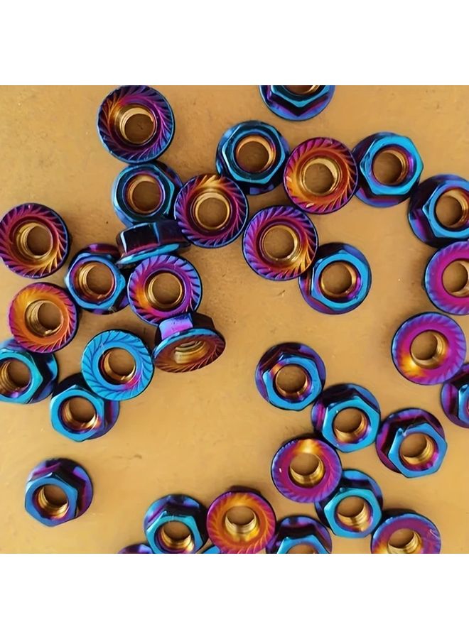 M5 Stainless Steel Hex Nuts 12pcs Flange Locking Nuts Blue Purple Orange Motorcycle E Bike - Image 3