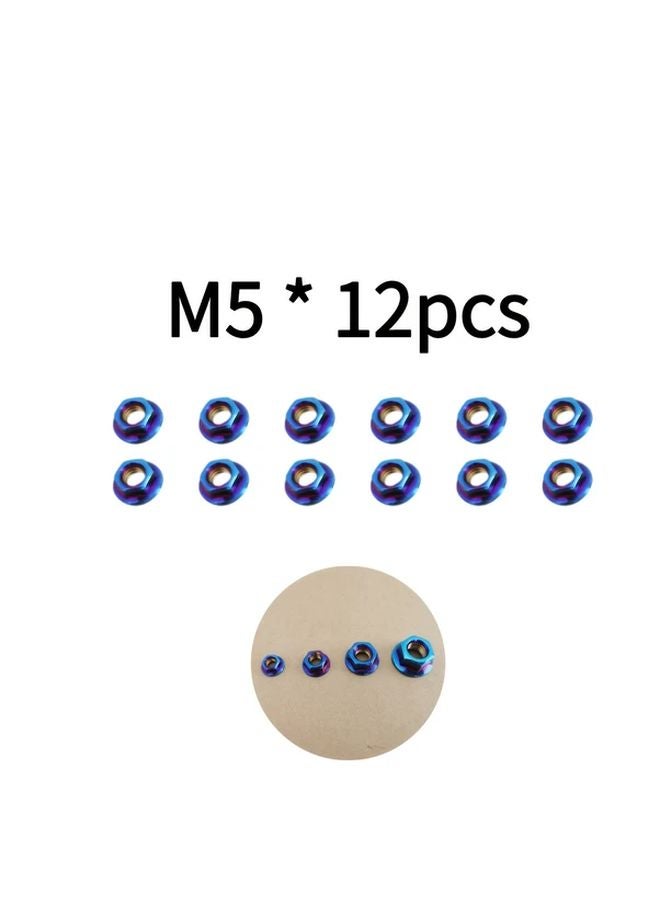 M5 Stainless Steel Hex Nuts 12pcs Flange Locking Nuts Blue Purple Orange Motorcycle E Bike - Image 1