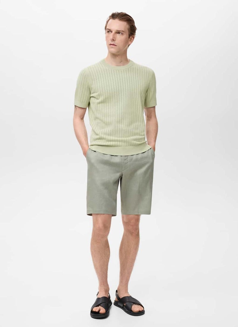 Mango Man Striped Openwork  T-Shirt  - Image 4
