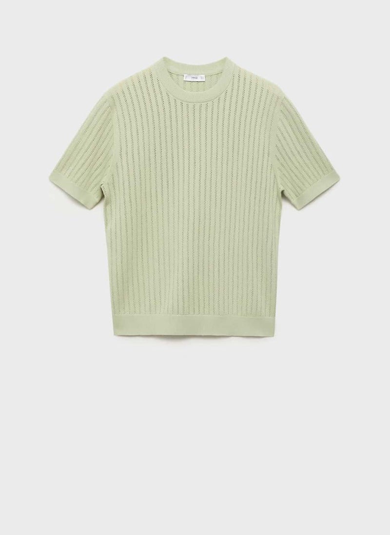 Mango Man Striped Openwork  T-Shirt  - Image 5
