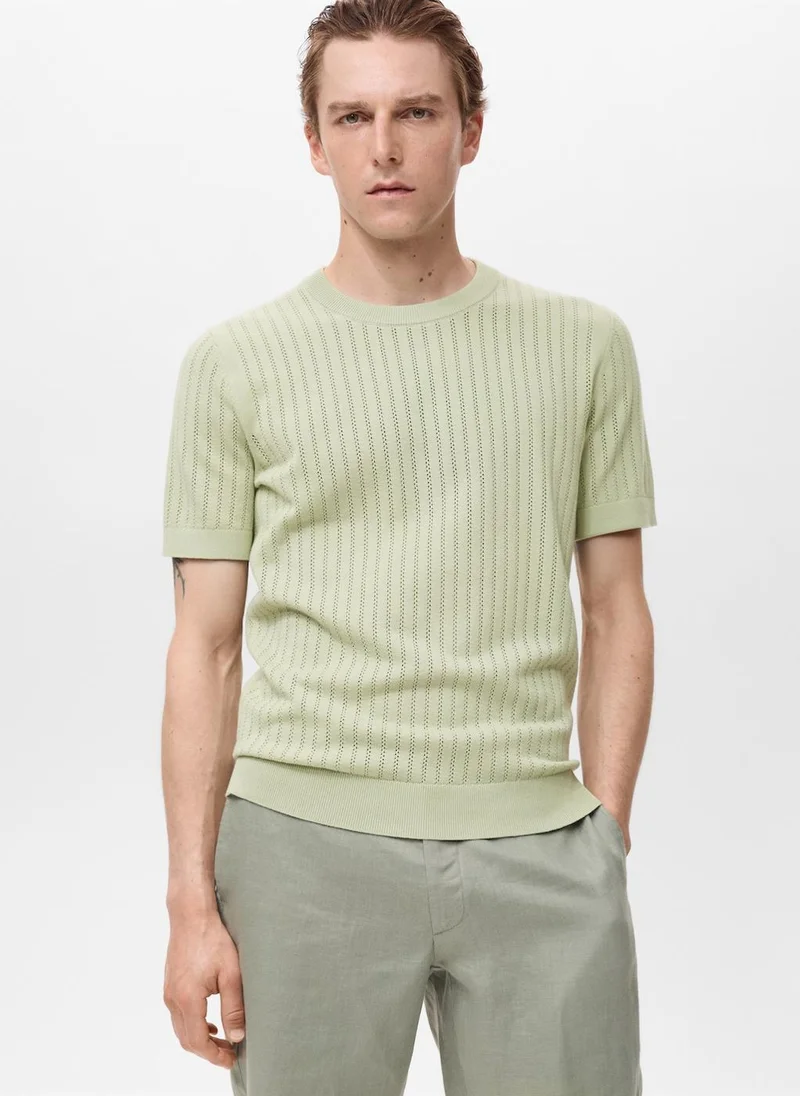Mango Man Striped Openwork  T-Shirt
