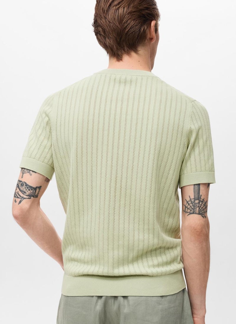 Mango Man Striped Openwork  T-Shirt  - Image 2