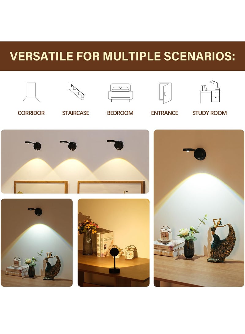 sokany Motion Sensor Wall Light Rechargeable LED Spotlight Flexible Rotate Bedside Reading Lamps with 3 Color Temperature for Picture, Mirror, Hallway (Black, 1 Pack(with Remote Control)) - Image 3