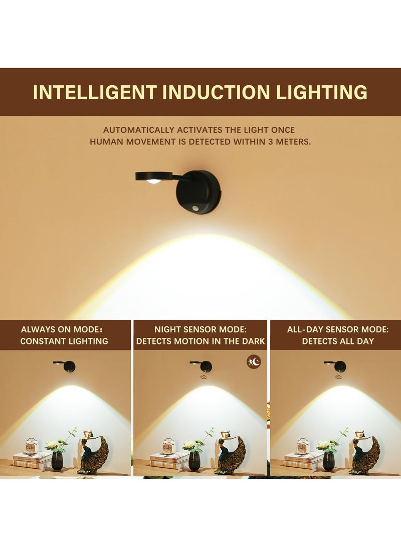 sokany Motion Sensor Wall Light Rechargeable LED Spotlight Flexible Rotate Bedside Reading Lamps with 3 Color Temperature for Picture, Mirror, Hallway (Black, 1 Pack(with Remote Control)) - Image 4