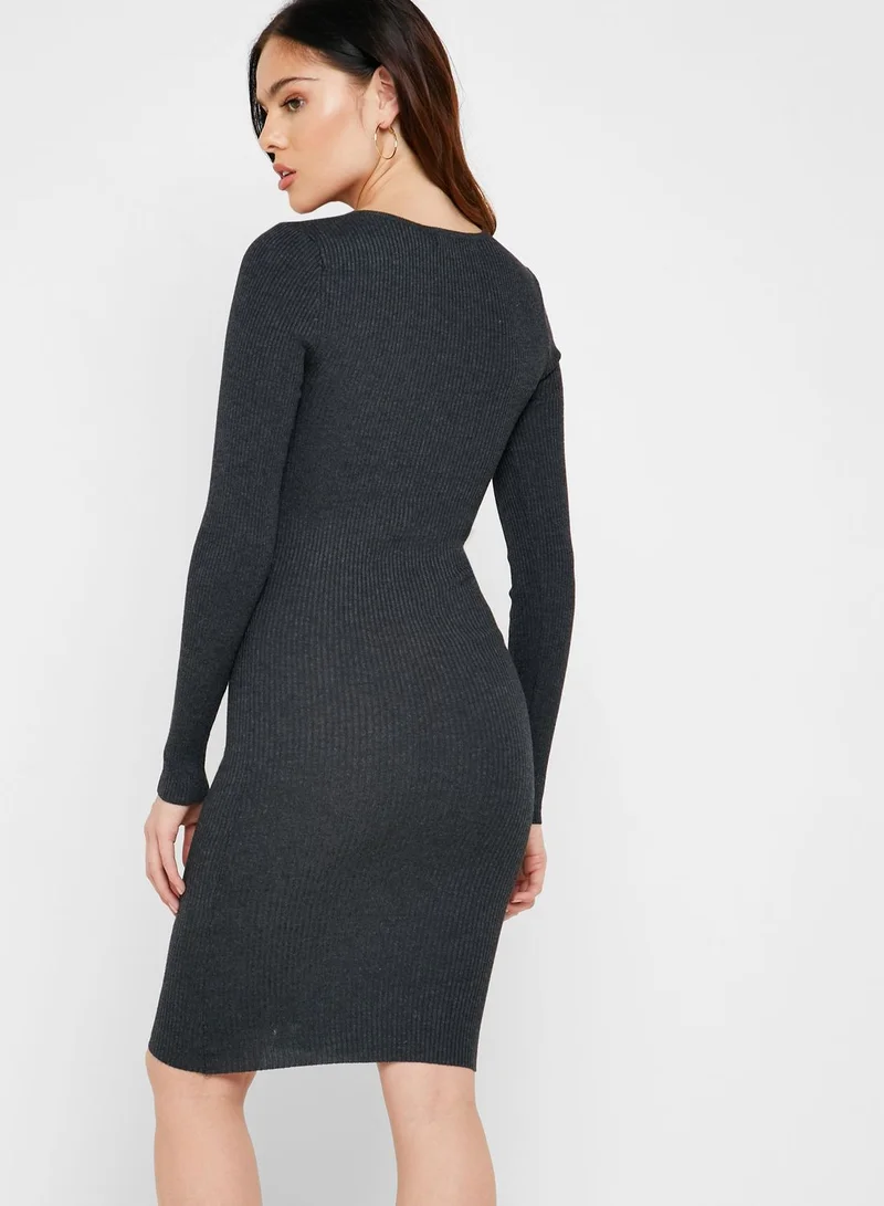 FOREVER 21 V-Neck Ribbed Bodycon Dress