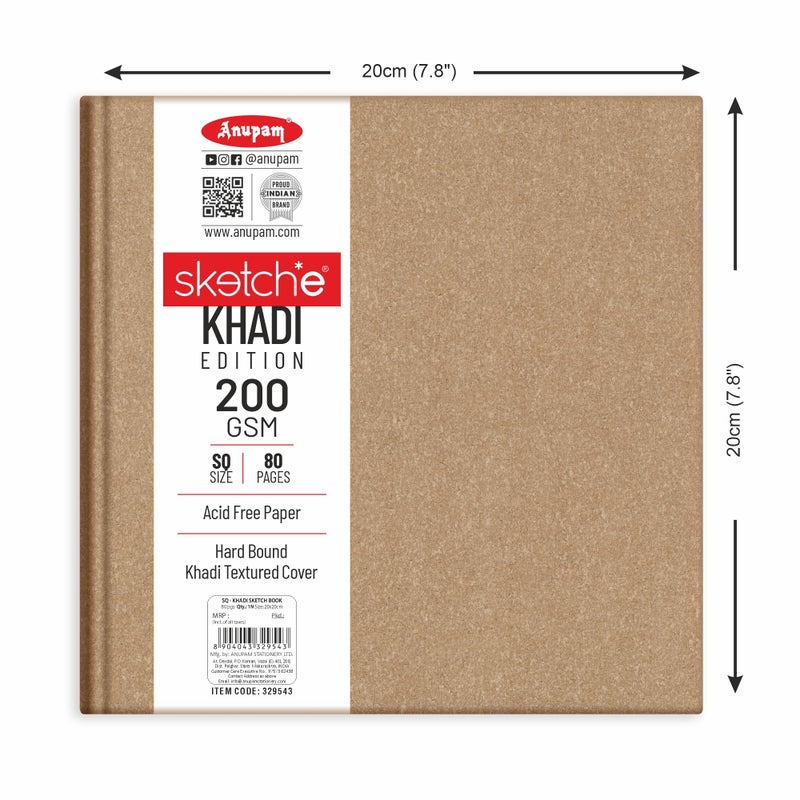 Anupam Anupam Sketche Khadi (Cover) Hardcover Sketch Book Square | 40 Sheets / 80 Pages | 200 GSM Acid-Free Cartridge Paper | Good for Marker Watercolor, Alcohol Markers, Acrylic, Ink, Oil Pastel, Pencil - Image 2