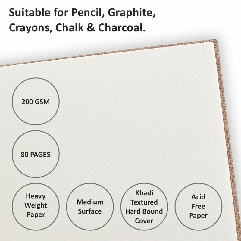 Anupam Anupam Sketche Khadi (Cover) Hardcover Sketch Book Square | 40 Sheets / 80 Pages | 200 GSM Acid-Free Cartridge Paper | Good for Marker Watercolor, Alcohol Markers, Acrylic, Ink, Oil Pastel, Pencil - Image 4