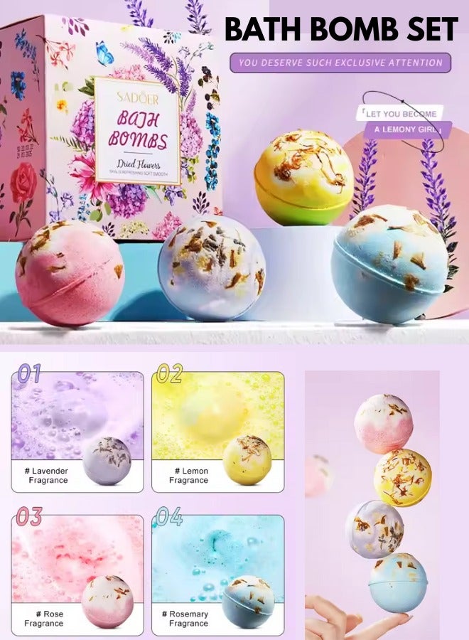 سادور مجموعة سادور باث بومب 4 قنابل استحمام لافندر ليمون ورد روزماري استرخاء ترطيب سبا اروماثيرابي عناية بالبشرة طقم هدايا - Image 1