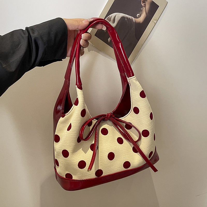 Commuter Large Capacity Bag Women'S Arrival Popular Canvas Polka Point Single Shoulder Underarm Bag Super Popular Portable Tote Bag - Image 2