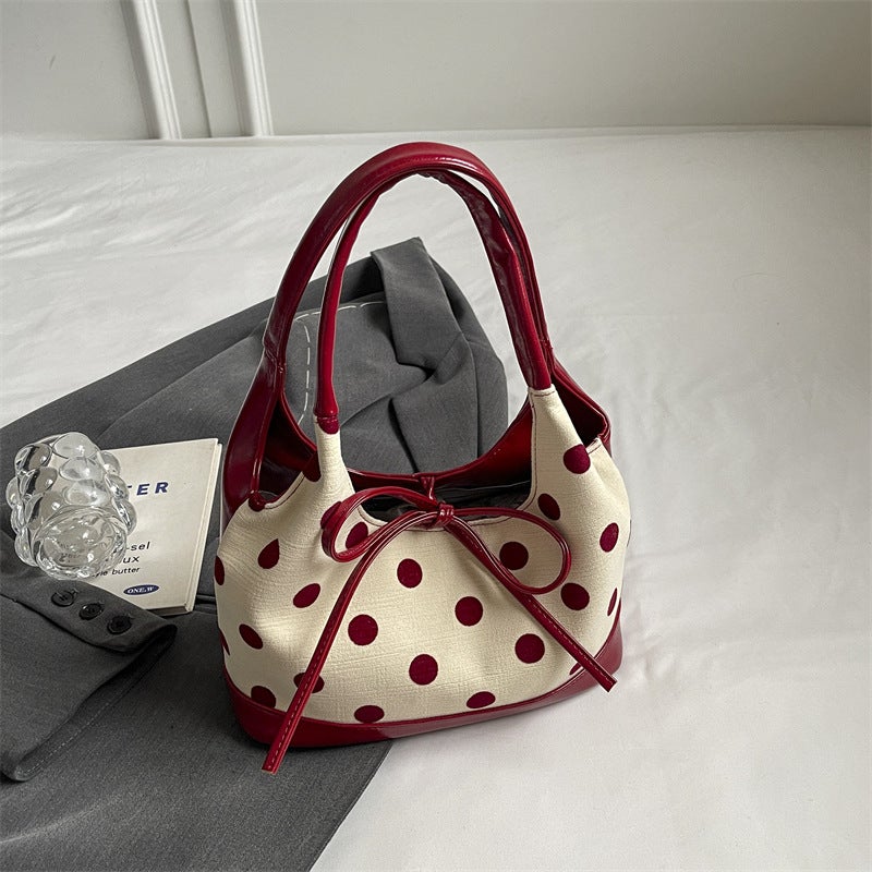 Commuter Large Capacity Bag Women'S Arrival Popular Canvas Polka Point Single Shoulder Underarm Bag Super Popular Portable Tote Bag - Image 1