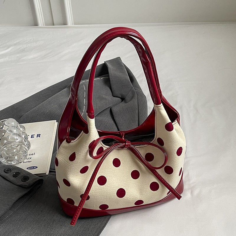 Commuter Large Capacity Bag Women'S Arrival Popular Canvas Polka Point Single Shoulder Underarm Bag Super Popular Portable Tote Bag - Image 4