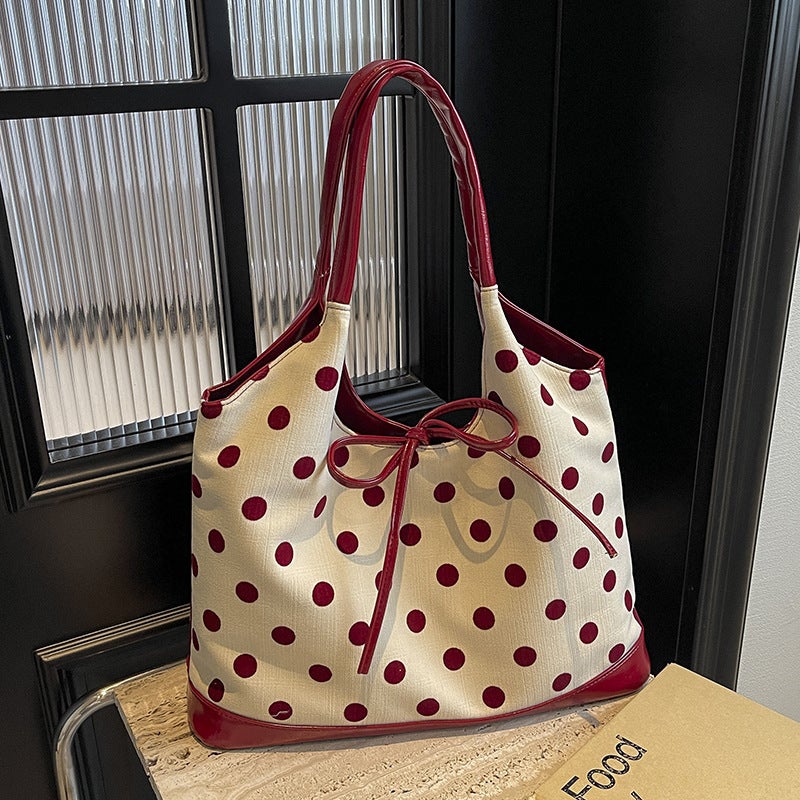 Commuter Large Capacity Bag Women'S Arrival Popular Canvas Polka Point Single Shoulder Underarm Bag Super Popular Portable Tote Bag - Image 5