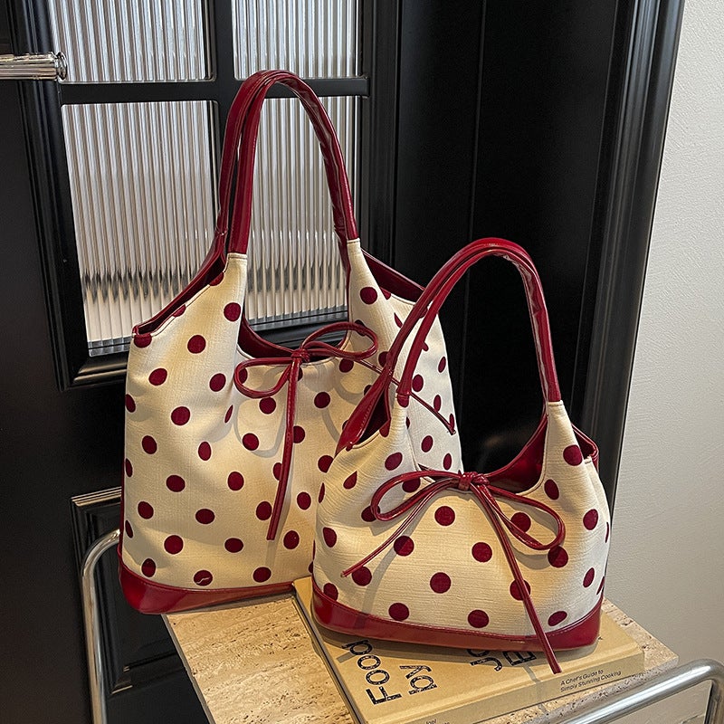 Commuter Large Capacity Bag Women'S Arrival Popular Canvas Polka Point Single Shoulder Underarm Bag Super Popular Portable Tote Bag - Image 3