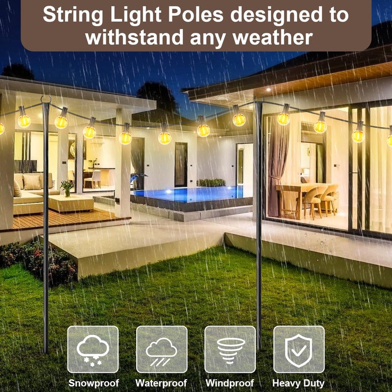 MuliVid 6 Pack 9FT String Light Poles for Outdoor,Metal Lights Hanging Pole Outside with Fork,Light Stand for Patio, Pergola, Garden, Backyard, Yard, Camping Party - Image 4