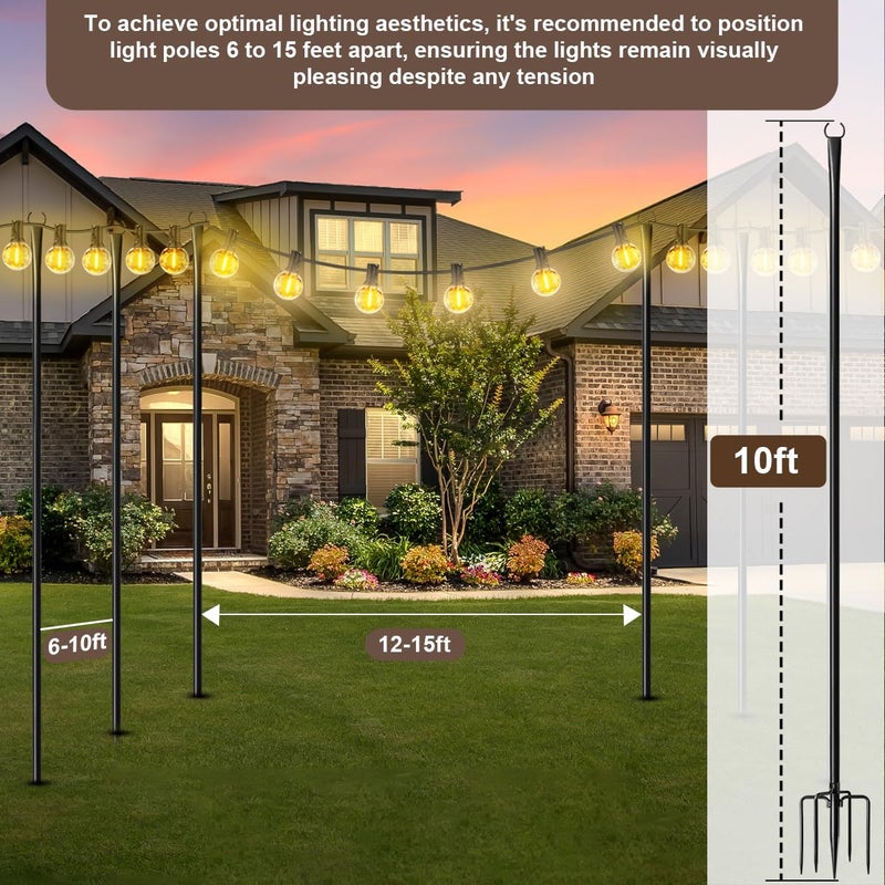 MuliVid 6 Pack 9FT String Light Poles for Outdoor,Metal Lights Hanging Pole Outside with Fork,Light Stand for Patio, Pergola, Garden, Backyard, Yard, Camping Party - Image 5