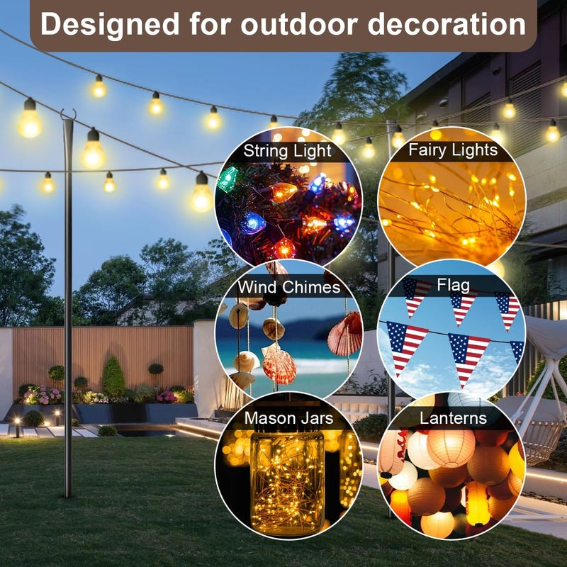 MuliVid 6 Pack 9FT String Light Poles for Outdoor,Metal Lights Hanging Pole Outside with Fork,Light Stand for Patio, Pergola, Garden, Backyard, Yard, Camping Party - Image 3