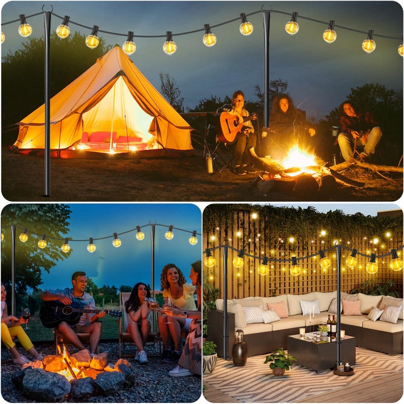 MuliVid 6 Pack 9FT String Light Poles for Outdoor,Metal Lights Hanging Pole Outside with Fork,Light Stand for Patio, Pergola, Garden, Backyard, Yard, Camping Party - Image 2