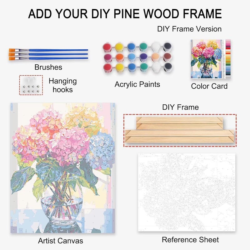 Tucocoo توكوكو فتاة مع زهور على الرأس رسم بالأرقام للبالغين شخصية أزياء سيدة رسم تجريدي زيت بالأرقام مجموعة رسم زيتية حديثة برأس سيدة مزهرة مع إطار 16W x 20H - Image 3