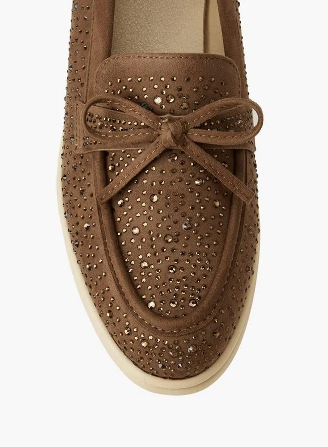 Renzo Ruganni BROWN Women Embellished Slip-On Loafers for Women | Best Price UAE