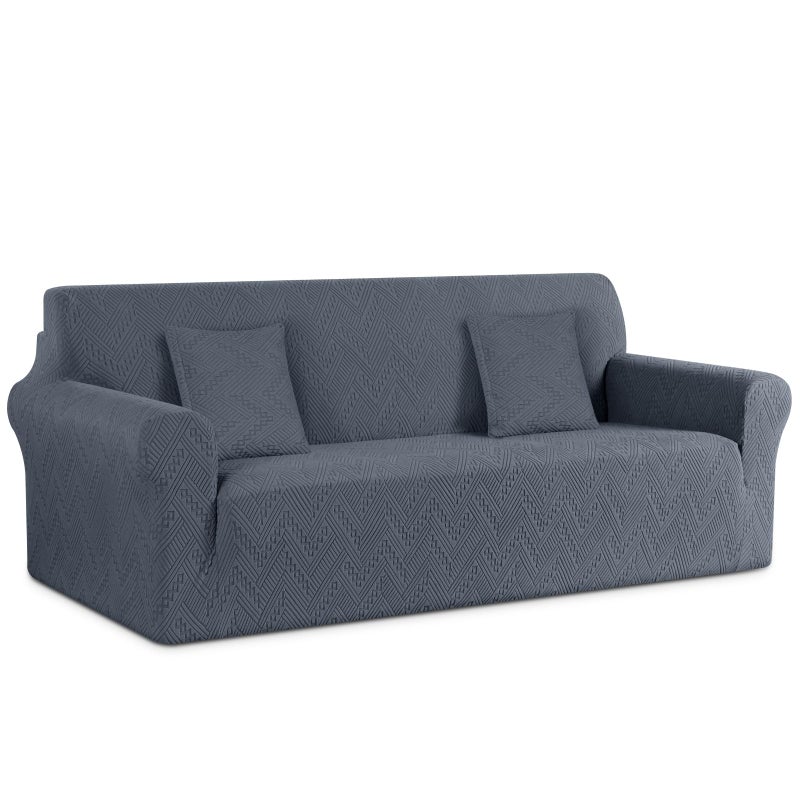 Ruaozz Stretch Sofa Cover 1 Piece Couch Covers for 3 Cushion Couch Non Slip Universal Sofa Slipcover Washable Soft Jacquard Furniture Protector with 2 pcs Throw Pillow Covers (3 Seater, Grey) - Image 1