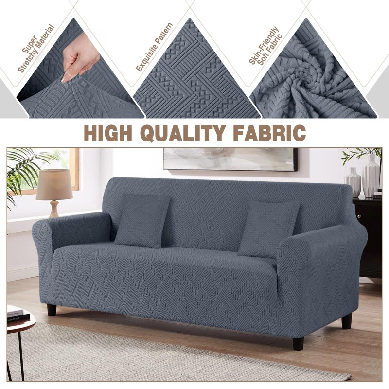 Ruaozz Stretch Sofa Cover 1 Piece Couch Covers for 3 Cushion Couch Non Slip Universal Sofa Slipcover Washable Soft Jacquard Furniture Protector with 2 pcs Throw Pillow Covers (3 Seater, Grey) - Image 4