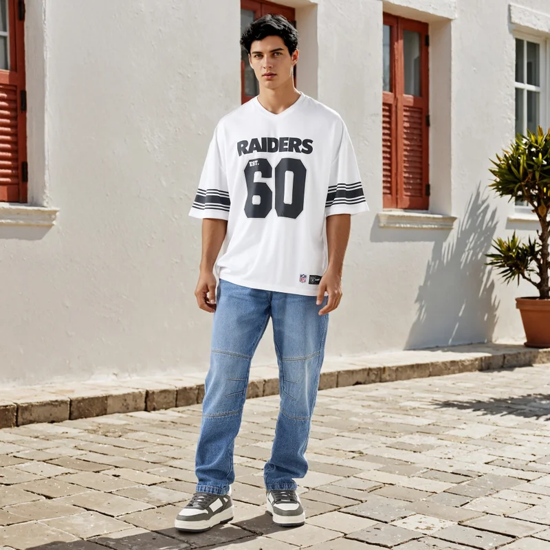 SP Characters Raiders Print V-neck T-shirt with Short Sleeves