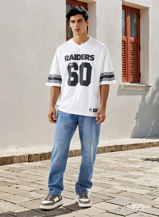 SP Characters Raiders Print V-neck T-shirt with Short Sleeves