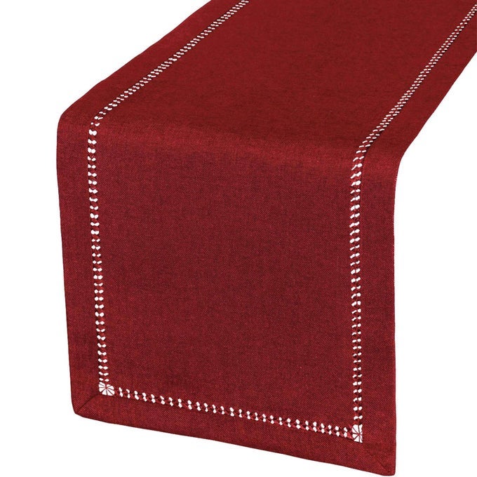 HANDCRAFTED SOLID COLOR DINING TABLE RUNNER DRESSER SCARF DOUBLEHEMSTITCHED BURGUNDY 14 X 60
