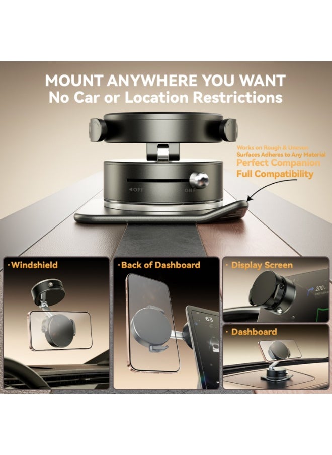 Faylor Vacuum Magnetic Car Phone Holder & Car Mount - 360° Rotating Foldable Suction Cup with Strong Magnet for Dashboard/Windscreen, iPhone 16/15/14, Samsung S25/24/23 - Black  - Image 2
