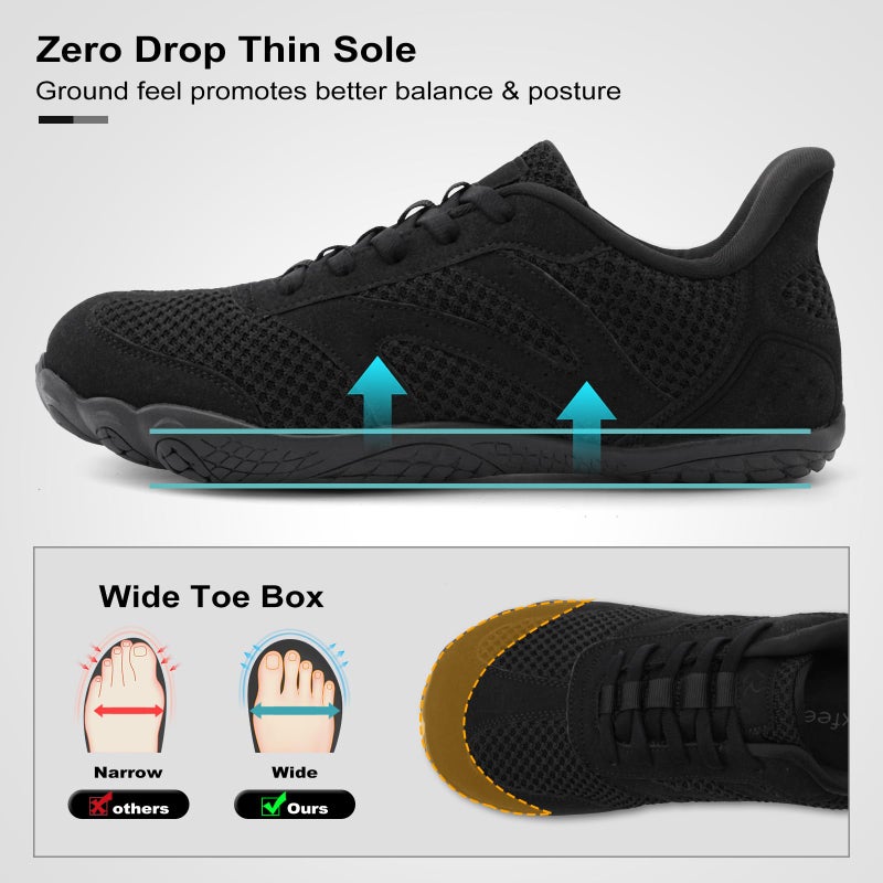 relxfeet أحذية رياضية للرجال بتصميم بسيط وخفيف الوزن بدون كعب مع صندوق أصابع واسع (أسود، 44) - Image 4