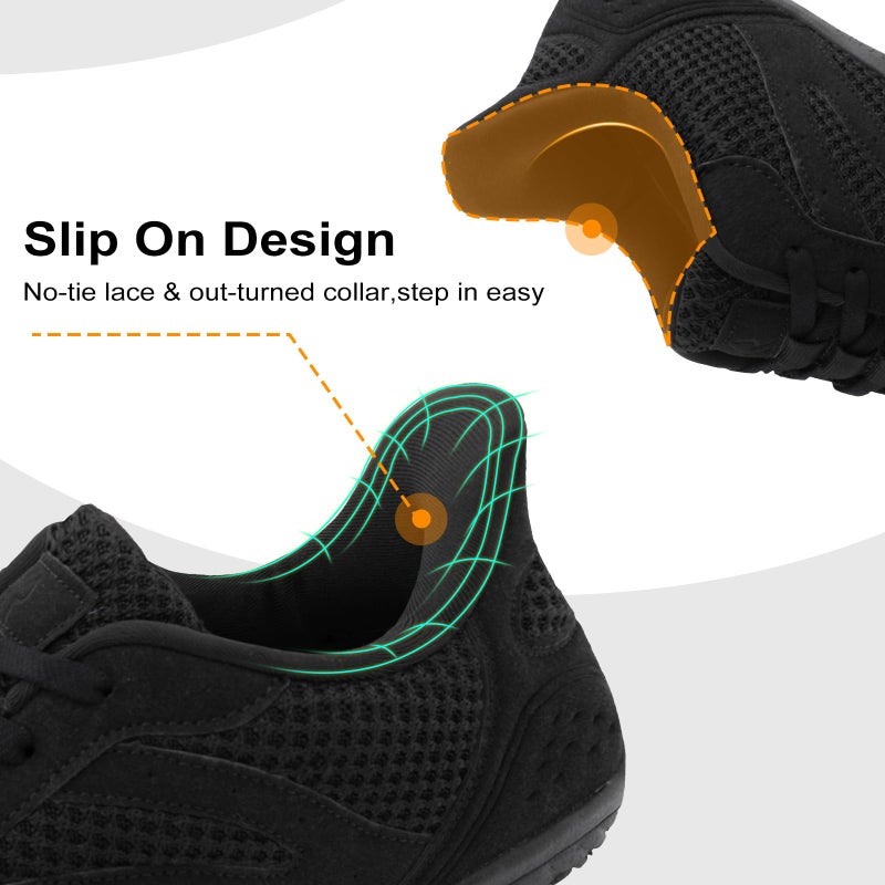 relxfeet أحذية رياضية للرجال بتصميم بسيط وخفيف الوزن بدون كعب مع صندوق أصابع واسع (أسود، 44) - Image 3