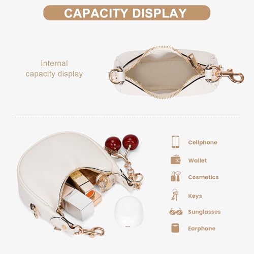 JQWSVE Small Top Handle Bags for Women Mini Purses Cute Ladies Handbags Crescent Mini Crossbody Bags with Cherry (A02 White) - Image 5