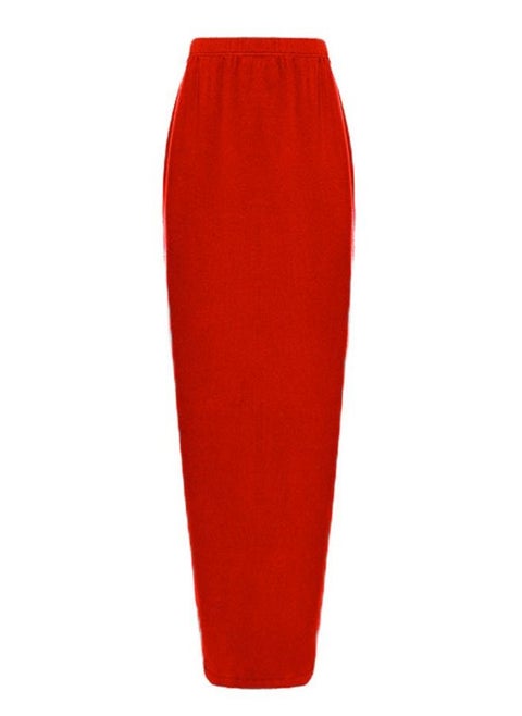 High Waist Solid Color Skirt Red