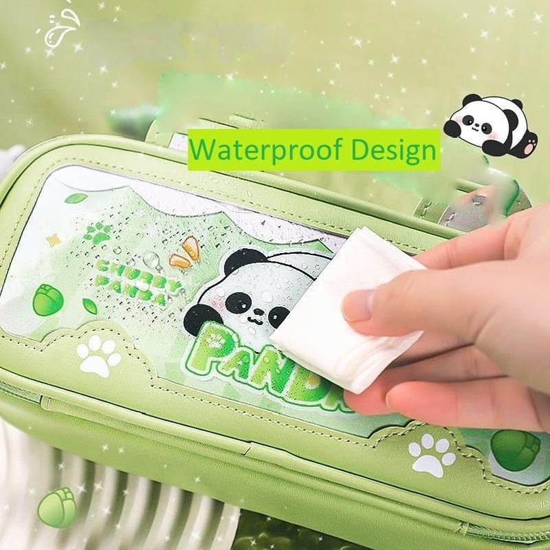 Parshya Pencil Pouch Double Layer EVA Cute Pencil Case Aesthetic Pencil Case for Girls Large Capacity Pen Pencil Pouch Multifunctional Stationery Organizer for School (New Green Panda) - Image 5