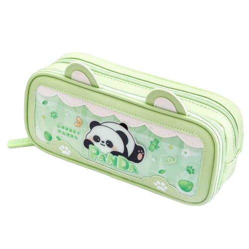 Parshya Pencil Pouch Double Layer EVA Cute Pencil Case Aesthetic Pencil Case for Girls Large Capacity Pen Pencil Pouch Multifunctional Stationery Organizer for School (New Green Panda) - Image 1
