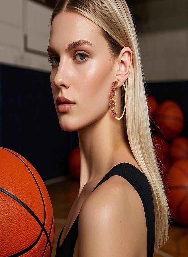 NLCAC Sports Earrings Rhinestone Basketball Hoop Earrings Game Day Sports Fan Jewelry Accessories Gifts for Women - Image 2